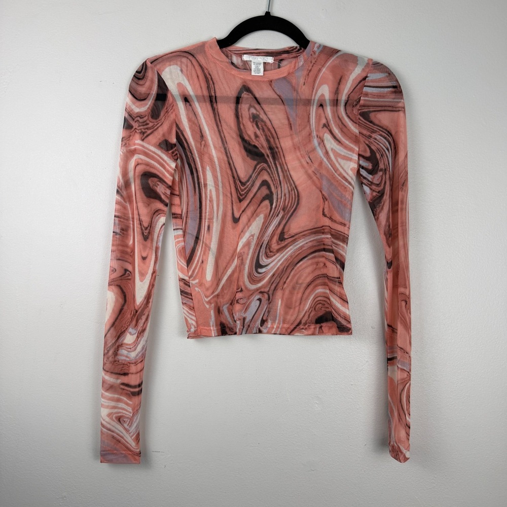 Full Tilt Tillys Crop Top Women's Small Coral Swirl Mesh Long Sleeve Pullover